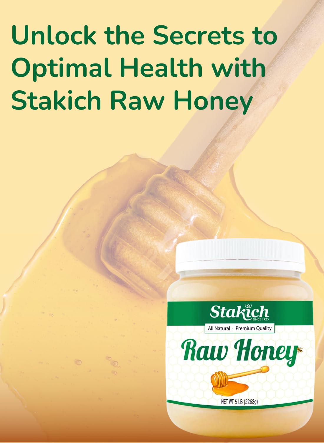 Stakich Raw Honey - Pure, Unprocessed, Unheated, Kosher - 40 Ounce
