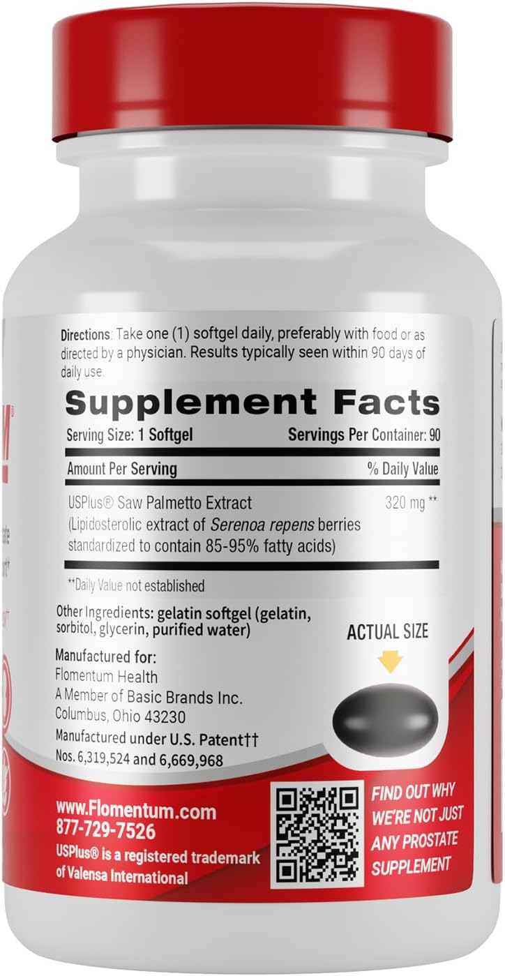 Flomentum® Saw Palmetto for Men Prostate Supplement | Prostate Support Supplement for Men's Health | USP Verified - Healthy Urinary Flow & Urinary Function - 320mg Once Daily (90 Count)