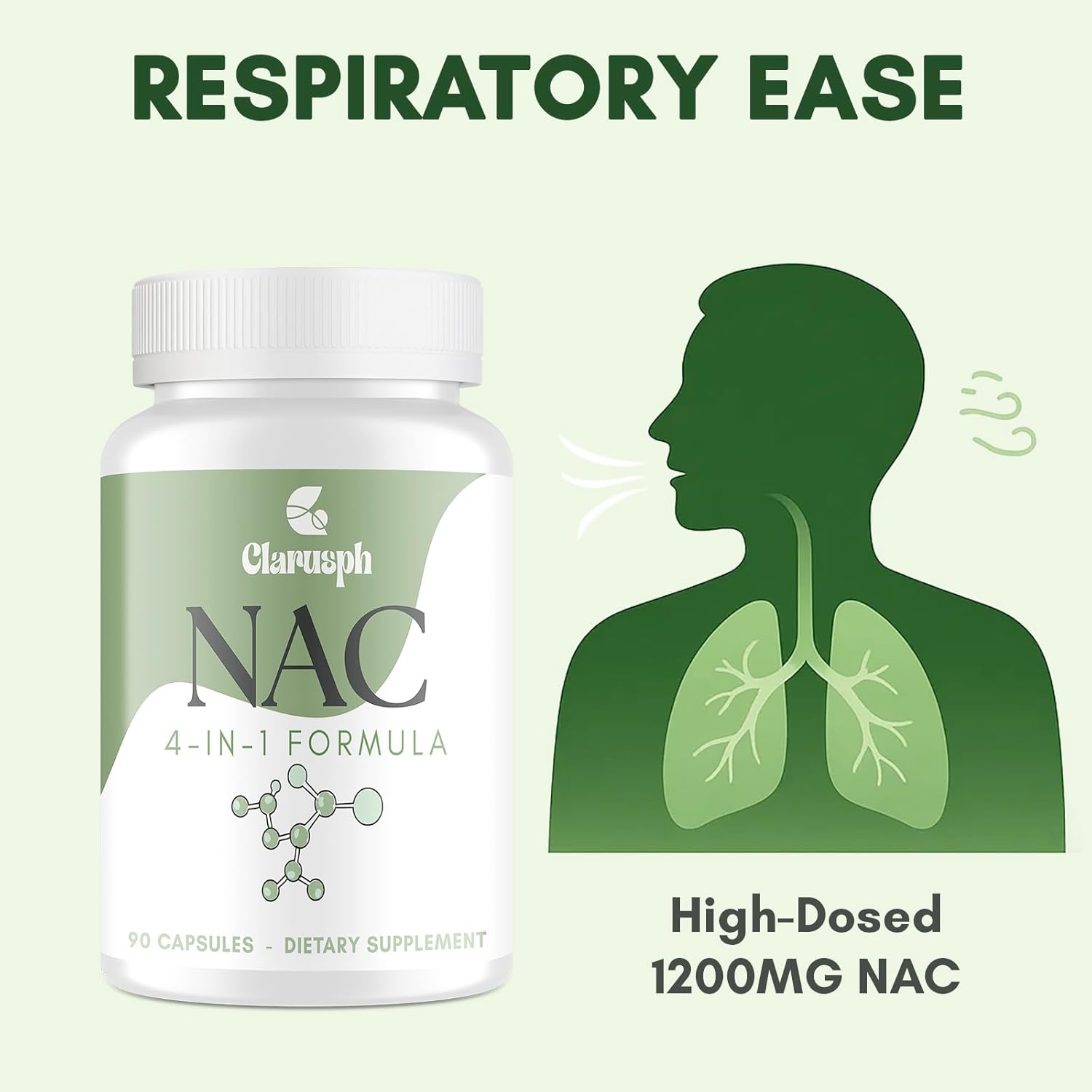 High Dose NAC Supplement 1200mg | N-Acetyl Cysteine Amino Acid Supplement for Respiratory | Antioxidants Supplements for Overall Well-Being | 180 Capsules