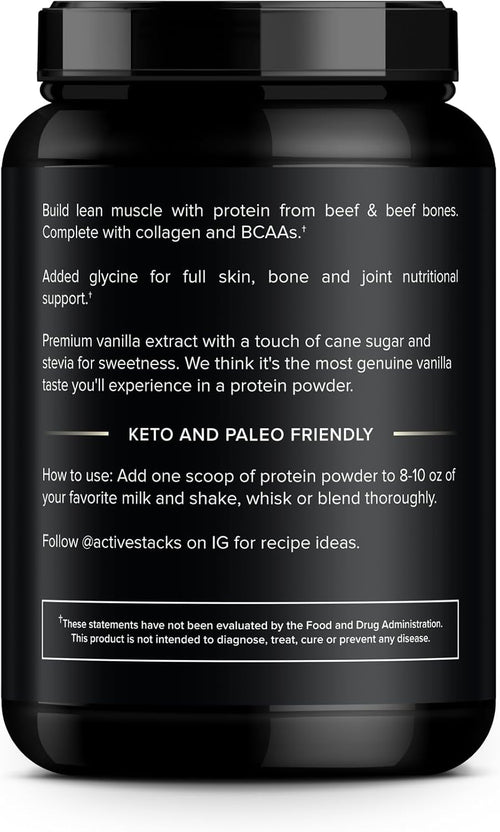 Beef Protein Powder, Vanilla - Dairy Free with Natural Collagen for Keto, Paleo, Bone Broth & Low Carb Diets, 2 Pound