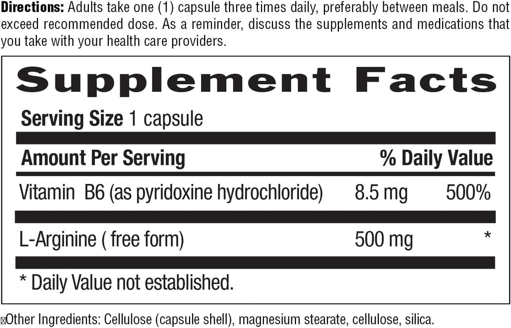 Country Life L-Arginine Caps with Vitamin B-6, 500mg, 200 Vegan Capsules, Certified Gluten Free, Certified Vegan