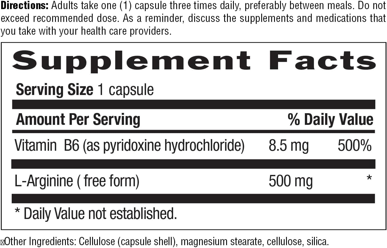 Country Life L-Arginine Caps with Vitamin B-6, 500mg, 200 Vegan Capsules, Certified Gluten Free, Certified Vegan