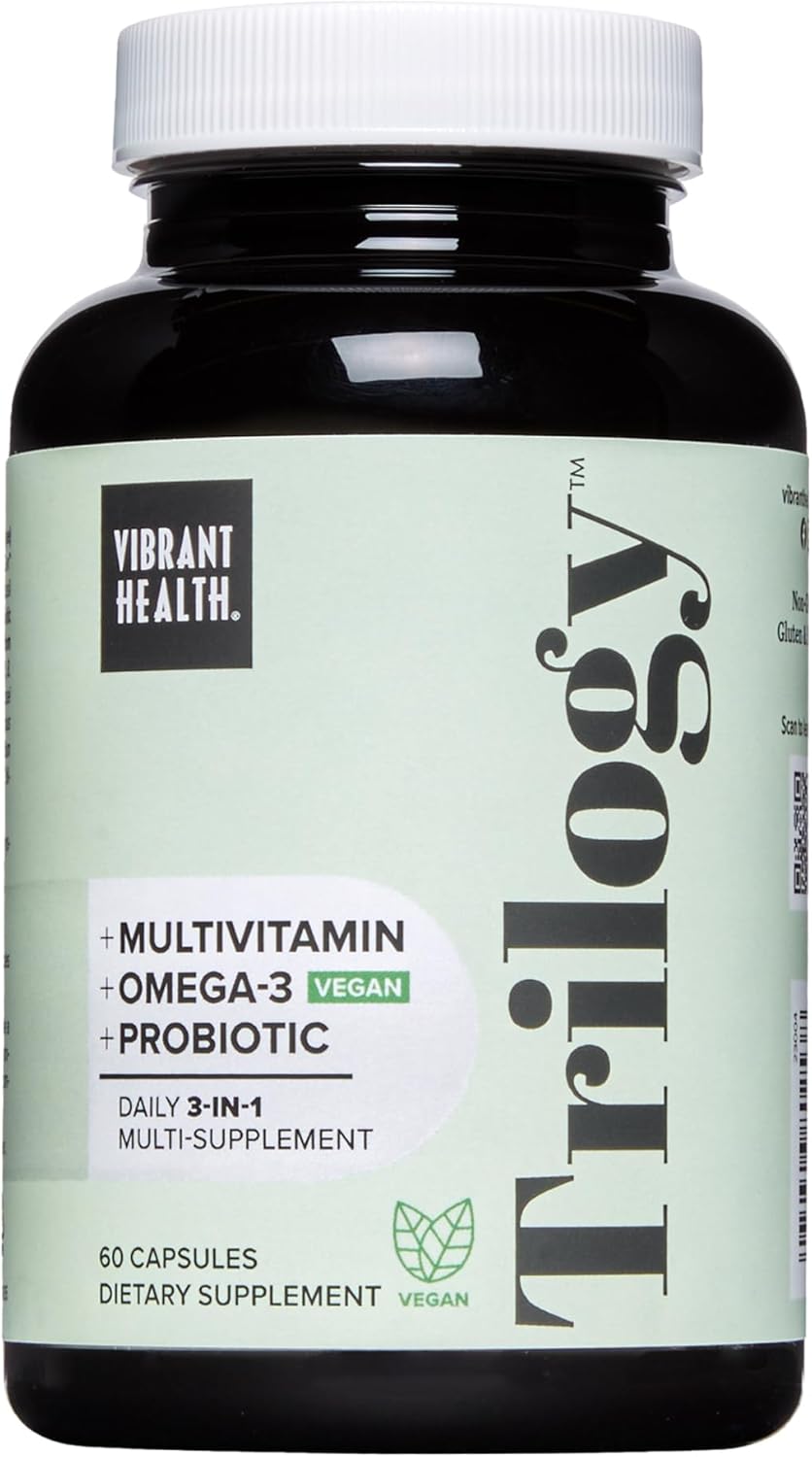 Vibrant Health, Trilogy Vegan, Probiotic Multivitamin with an Essential Blend of Omega-3 from Vegan Algal Oil, Vitamin A, B12, C, D3, E, Selenium, Magnesium & Zinc, 30 Servings