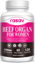 Rasav Beef Organ Supplement for Women - Supports Hormone Balance, Ferritin & Energy Levels - Grass-Fed Beef Liver, Kidney, Heart, & More - 120 Capsules