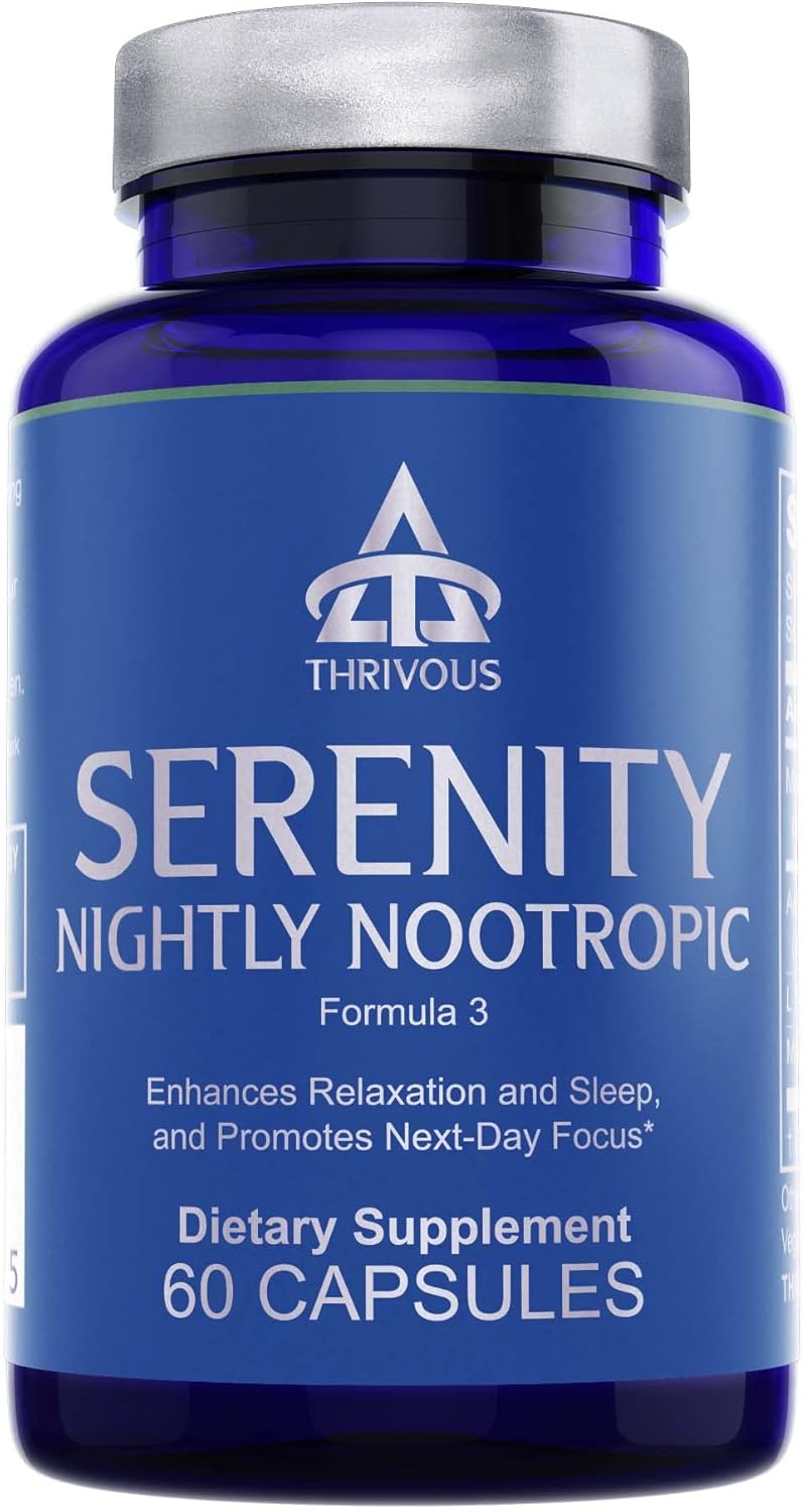 Thrivous Serenity - Natural Sleep Aid Pills - 5mg Melatonin with Ashwagandha, L-Theanine, and Magnesium Glycinate - Extra Strength Stress Relief Supplement - 30 High Dose Servings - 60 Capsules