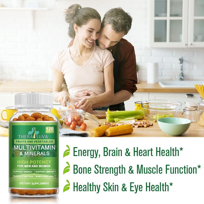 All Natural Multivitamins & Minerals + B Complex + Calcium + Magnesium + Zinc, 100% Vegan Sourced Whole Food Supplement, Complete Nutritional Support for Men & Women- 120 Capsules, 60 Day Supply