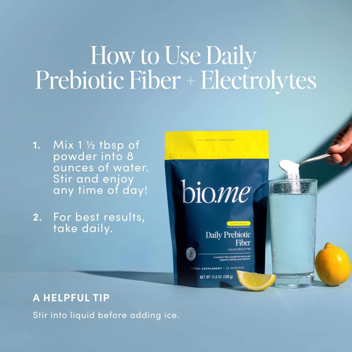 Daily Prebiotic Fiber Lemonade with Electrolytes - 7g Per Serving - Soluble Fiber Supplement Powder for Women & Men - Digestive Health, Gut Health & Hydration - Sugar Free - 30 Servings