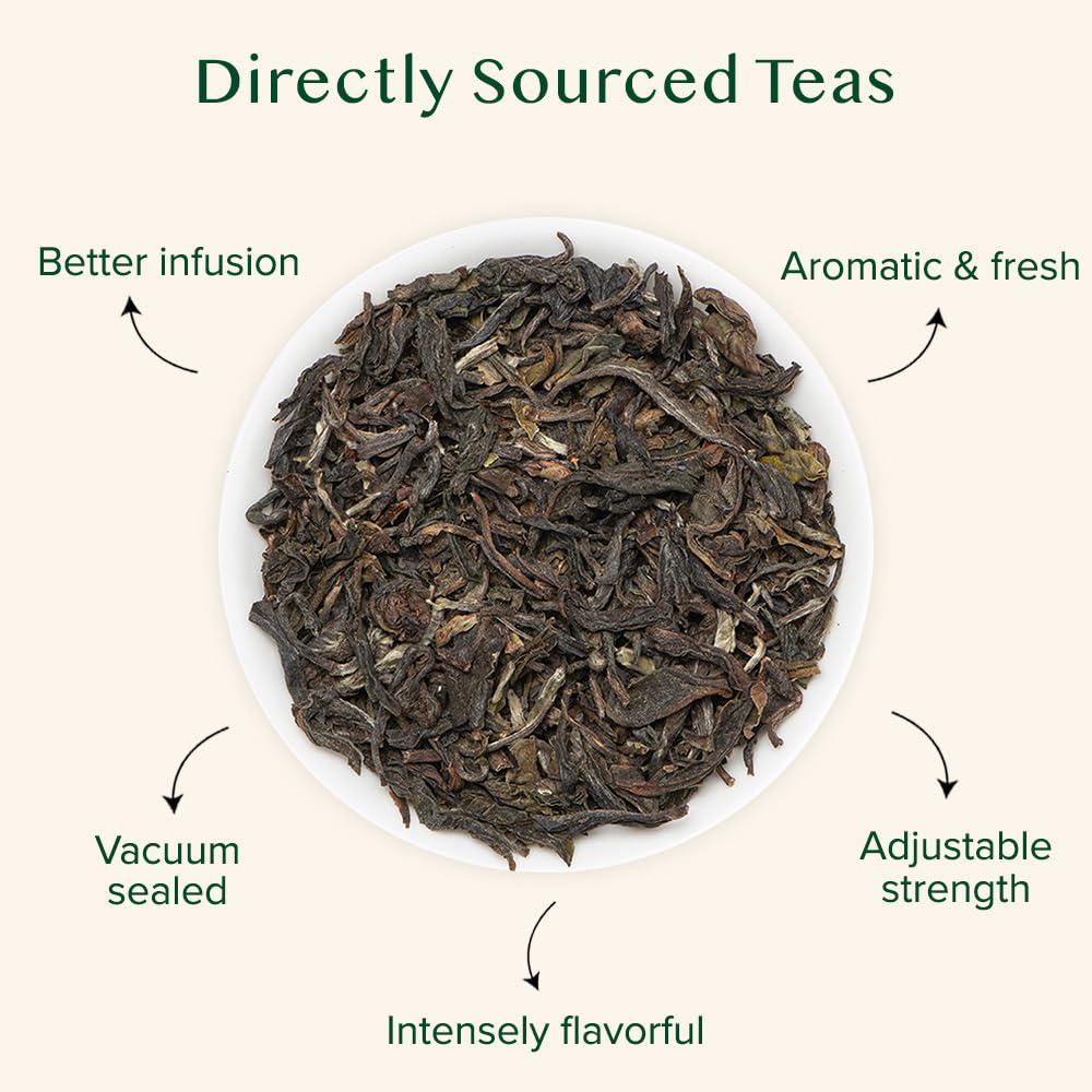 VAHDAM, First Flush Darjeeling Tea - 50 Cups (3.53oz) | Loose Leaf Black Tea - Flowery, Aromatic & Delicious | Picked, Packed & Shipped Direct From India | Champagne Of Teas | Mellow & Fragrant