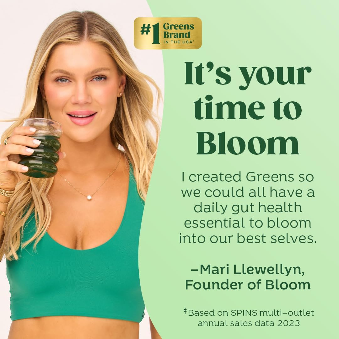 Bloom Nutrition Superfood Greens Powder, Digestive Enzymes with Probiotics and Prebiotics, Gut Health, Bloating Relief for Women, Chlorella, Green Juice Mix with Beet Root Powder, 30 SVG, Berry