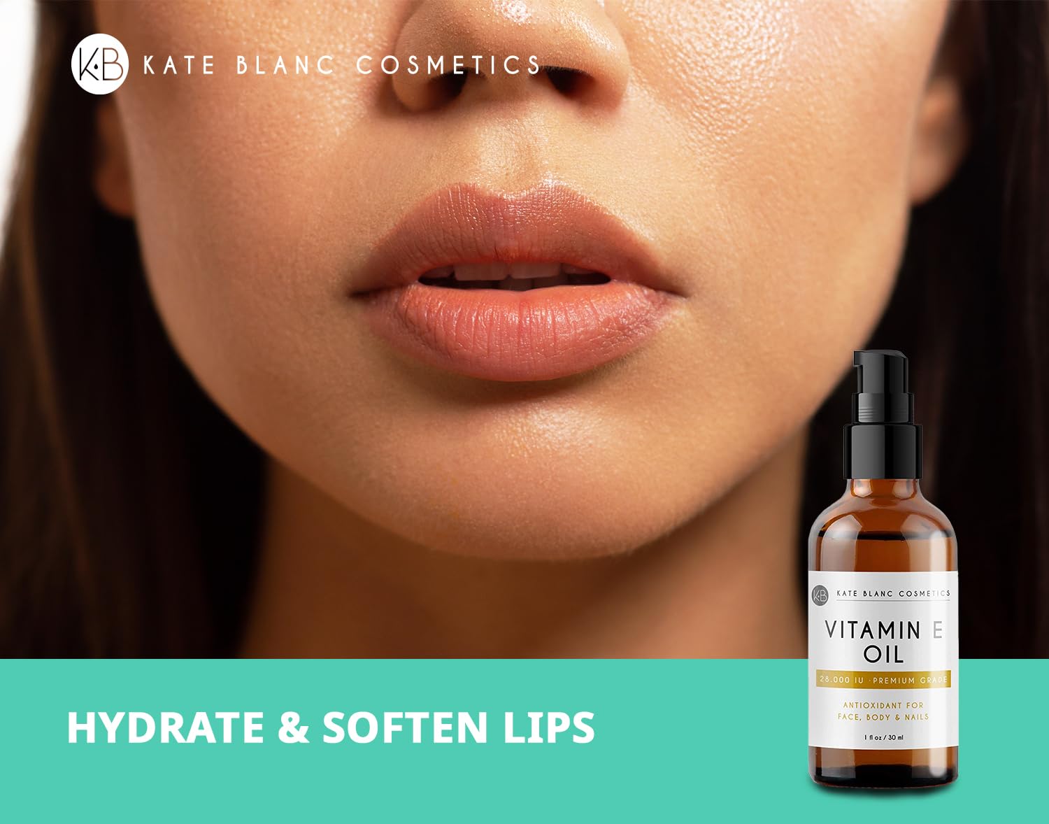 Kate Blanc Cosmetics Vitamin E Oil 28,000 IU (1oz) Topical Serum for Skin and Face for Even Tone, Fine Lines & Smooth Texture