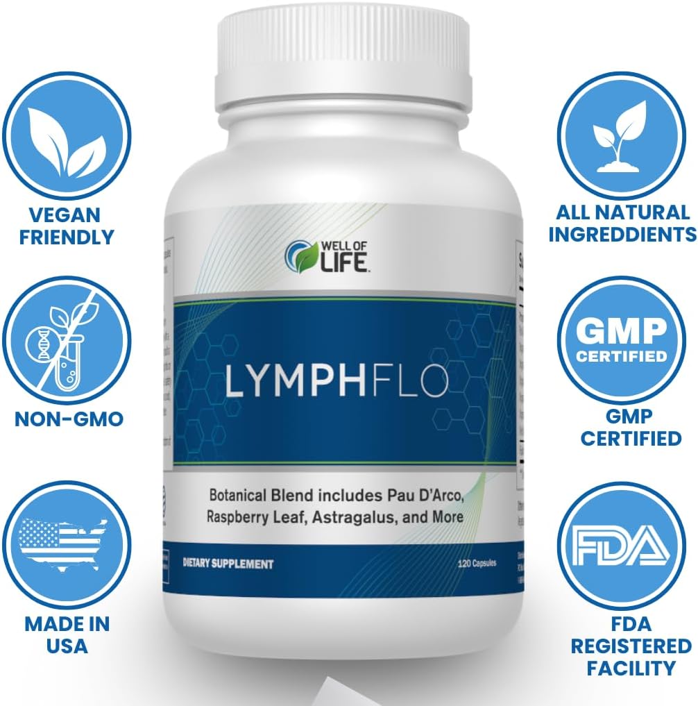 LymphFlo: Herbal Support for Detox, Immunity & Well-Being. Formulated with PAU d’Arco, Cleavers & Red Peony Root in 1100mg, 180 V-Capsules to Optimize Lymphatic Function, Enhance Vitality