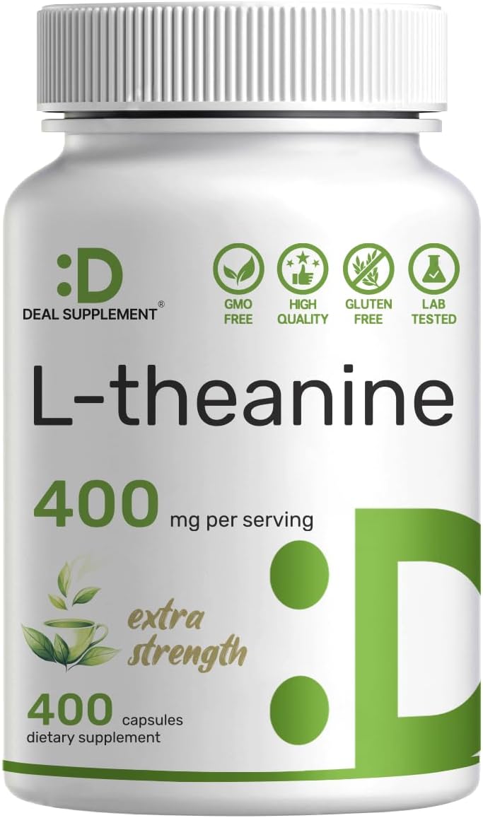 L-Theanine 400mg, 400 Capsules – Extra Strength Theanine Supplement – Amino Acids for Focus & Relaxation Support – Non-GMO & Gluten Free