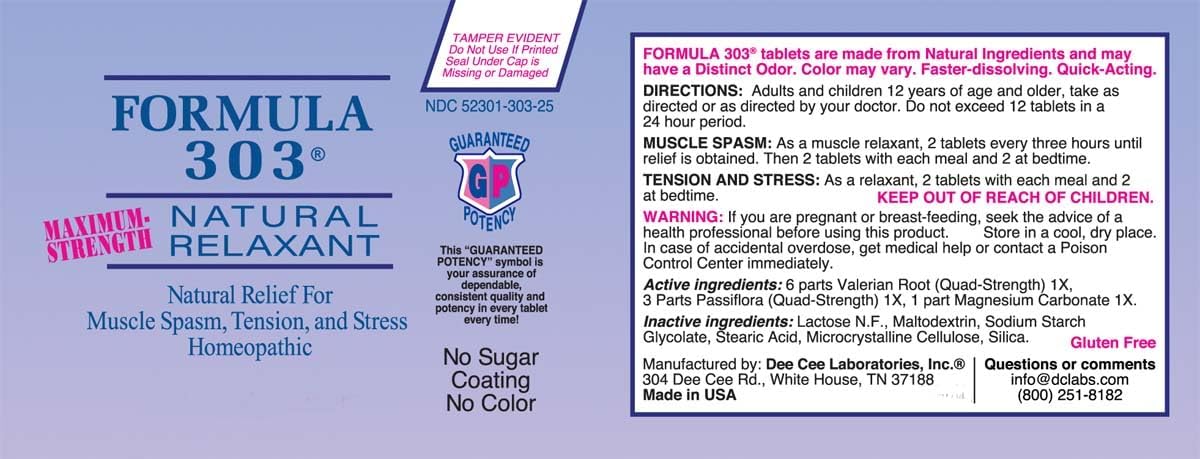 Dee CEE Labs Formula 303 Maximum Strength Tablets, 90 Tablets; All-Natural containing Magnesium for Sore Muscles, Passion Flower, and Valerian Root