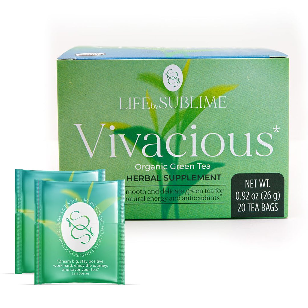 Life by Sublime - Vivacious USDA Organic Green Tea, 20 Tea Bags, Caffeinated, Antioxidant-Rich, Supports Skin Health and Immune System, Less Bitter, Premium Brazilian Harvest