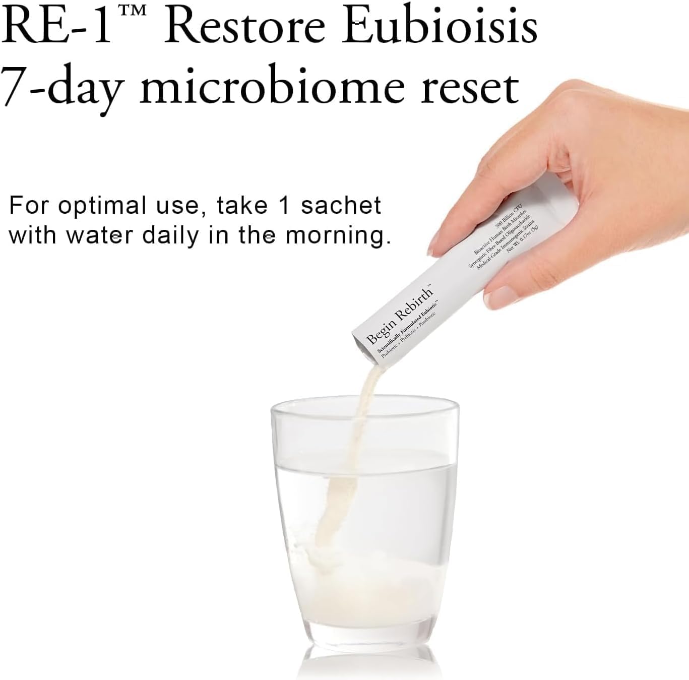 RE-1: 7-Day Gut Reset Powder | 3-in-1 Prebiotic+Probiotic+Postbiotic, 500B CFU Host Strains & 4.5g Fiber | Bloat Relief, Mood & Immune Support | 7 Travel Sachets, Vegan, Japan Crafted