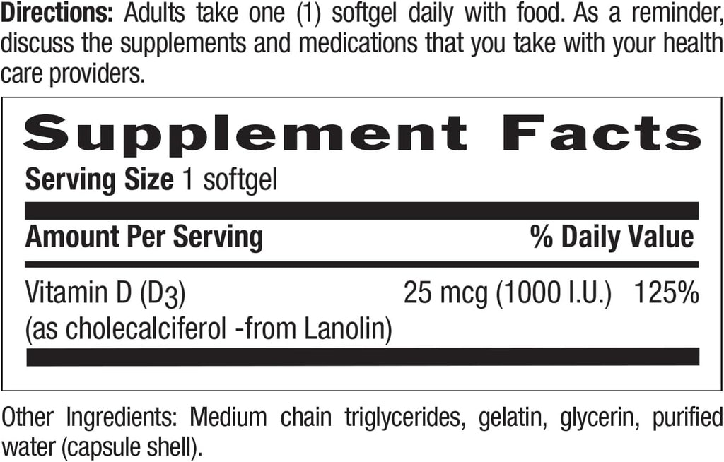 Country Life Vitamin D3 1000 IU Soft Gels, Large, 200 sg, 200 Count