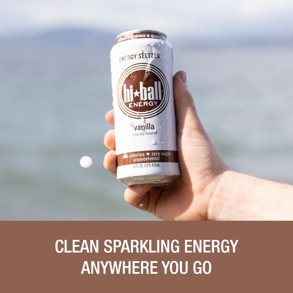 Hiball Energy Vanilla Seltzer Drink, Zero Sugar and Calorie, 16 Fl Oz Cans, 8 Count