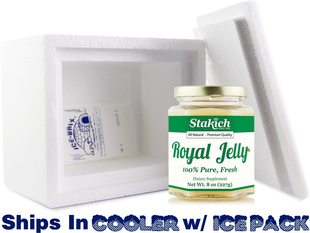 Stakich Fresh Royal Jelly - Pure, All Natural - No Additives/Flavors/Preservatives Added - 8 Ounce (227 Gram)
