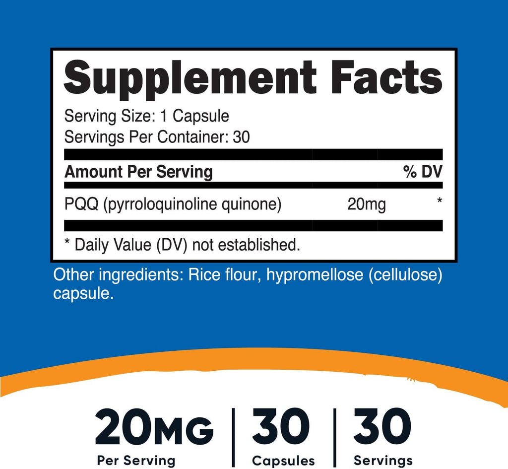 Nutricost PQQ (Pyrroloquinoline Quinone) 20mg, 30 Capsules - Vegetarian Capsules, Non-GMO, Gluten Free