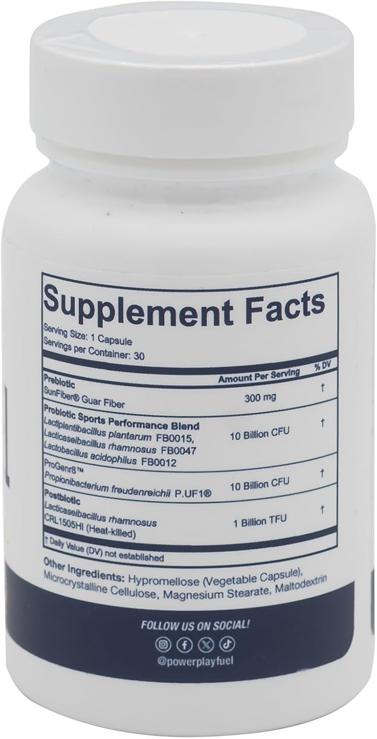 Gut Fuel All-in-One Dietary Supplement - Athlete-Derived, Sport Certified & Doctor Formulated Advanced Pre, Pro, & Postbiotics - Supports Gut, Immune & Energy Health - 30 Capsules