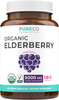 Organic Elderberry Capsules - 10:1 Extract Equals 5,000mg of Fresh Elderberries (Vegan) for Immune Support, Allergy, Sinus Relief - Sambucus Nigra - Black Elderberry - 30 Caps (No Pills or Gummies)