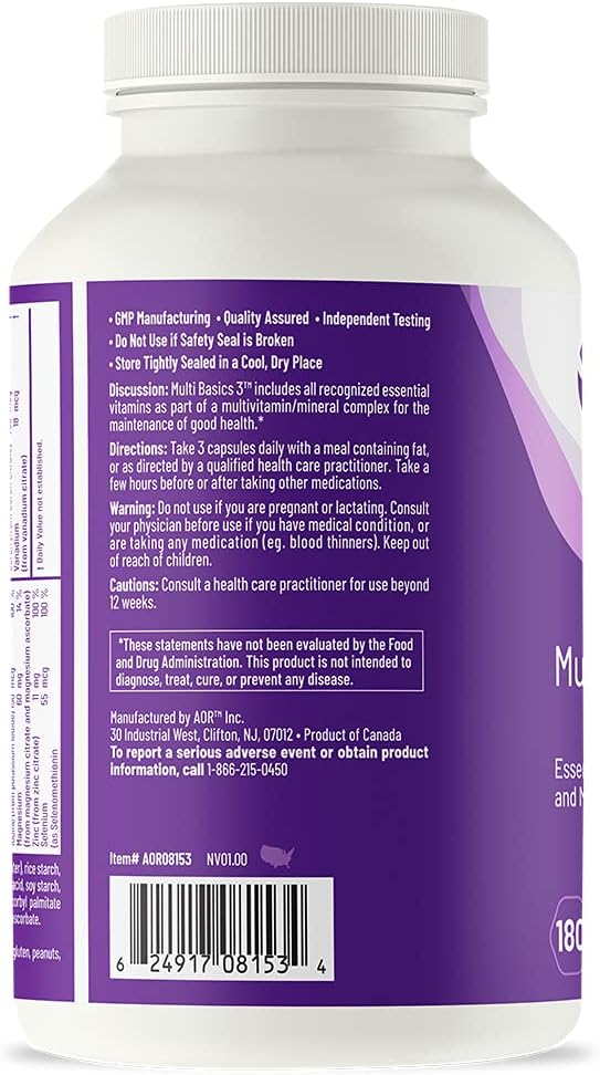 AOR, Multi Basics 3, Essential Multivitamin, Fully Balanced, Multi-Mineral Dietary Supplement (USA Label)