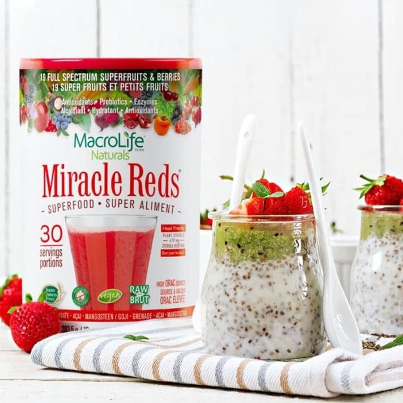MacroLife Naturals Miracle Reds Superfood Supplement Powder Antioxidants Polyphenols Enzymes Probiotics - Raw Non-GMO Organic Vegan Gluten & Dairy Free (30 Servings)
