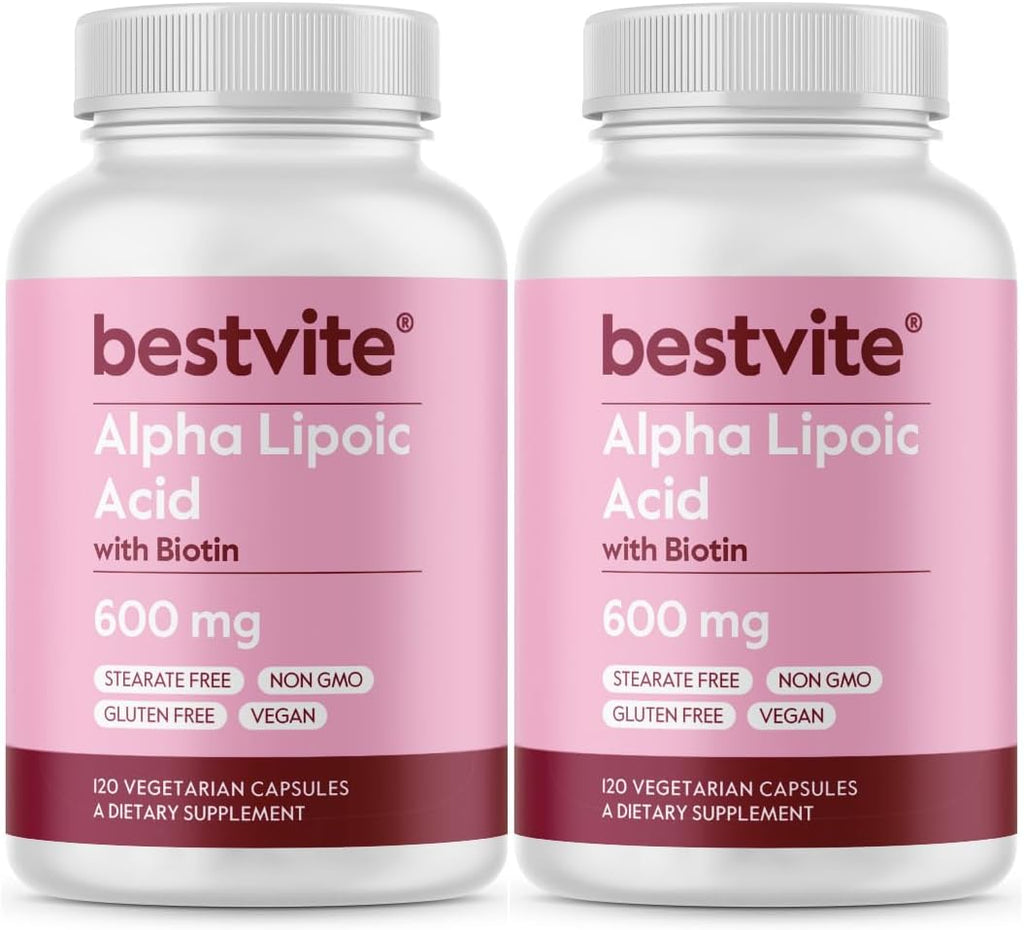 Alpha Lipoic Acid 600mg (per Capsule) with Biotin to Enhance Absorption (240 Vegetarian Capsules) (2 x 120) No Fillers - No Stearates - No Flow Agents