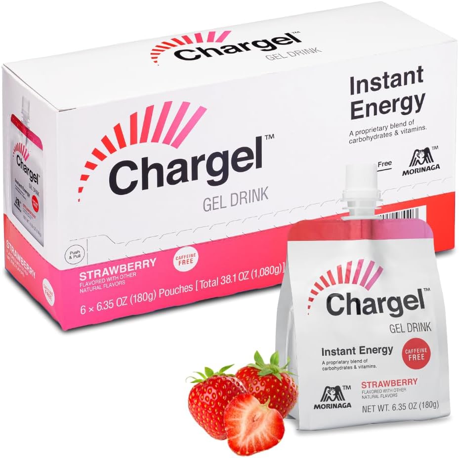 Strawberry, Caffeine-Free Instant Energy Gel Running, Biking, Workout, Hiking Essentials for Women & Men, Gifts for Runners - Carbs Vitamins, Gluten Free - Pack of 6 Gels - 6.35oz Each