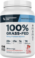 Transparent Labs Grass-Fed Whey Protein Isolate - Natural Flavor, Gluten Free Whey Protein Powder w/ 28g of Protein per Serving & 9 Essential Amino Acids - 30 Servings, Strawberry Milkshake