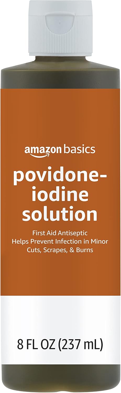 Amazon Basics First Aid Antiseptic, 10% Povidone Iodine Solution First Aid Antiseptic, Unflavored, 8 Fluid Ounces, 1-Pack (Previously Solimo)