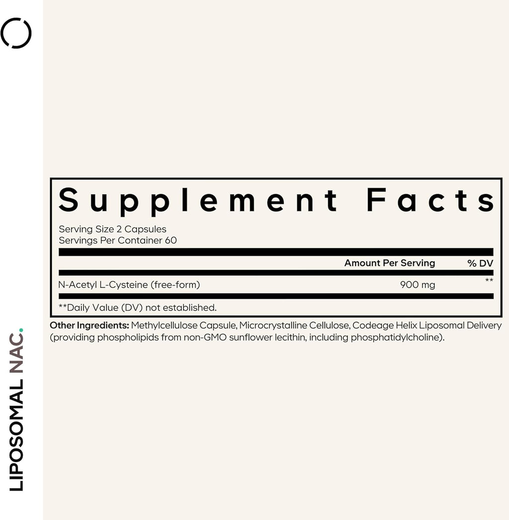 Codeage Liposomal NAC Supplement - N-Acetyl L-Cysteine Amino Acid - 2 Month Supply - Free-Form NAC - Phospholipid Complex - Vegan, Non-GMO, Gluten-Free, Dairy-Free - 120 Capsules