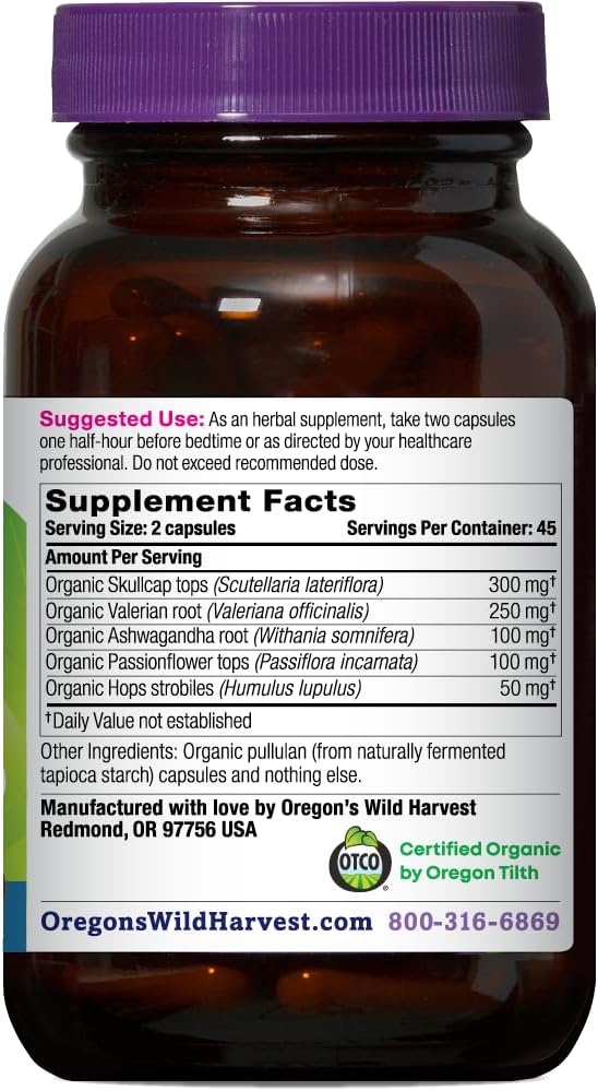 Oregon's Wild Harvest Sleep Better Capsules – Organic Vegan Herbal Sleep Supplement – Non-GMO, Gluten-Free, USDA Certified – 90 Capsules