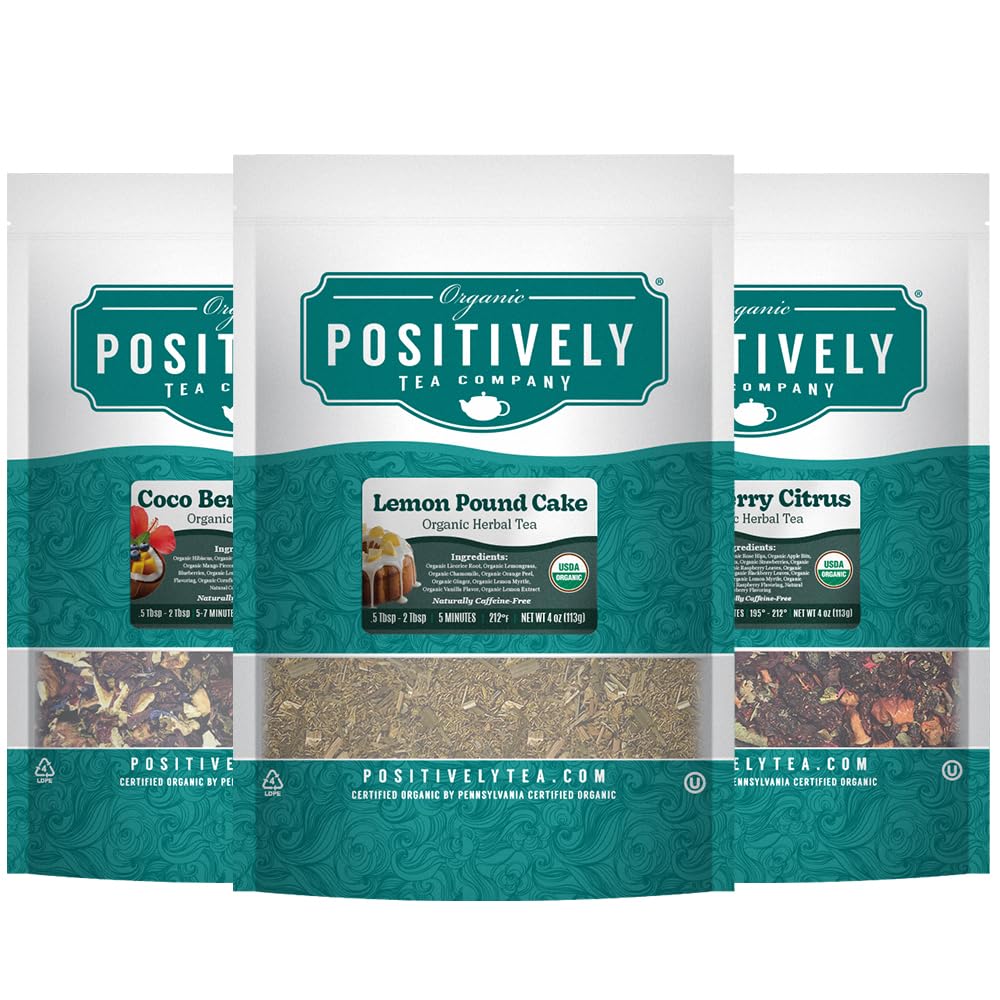 Organic Positively Tea Company, Herbal Tea Sampler, Loose Leaf, 4 Ounce, 3 Pack