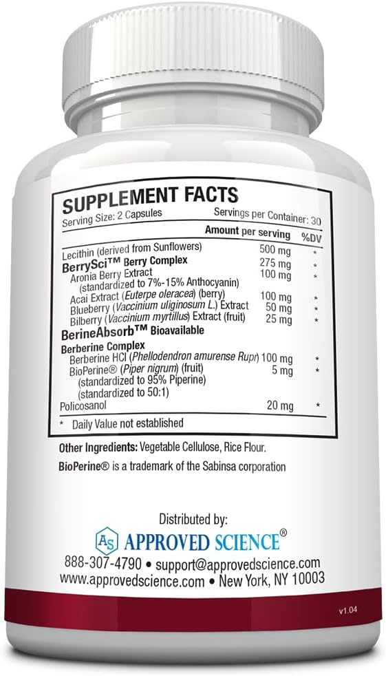 Approved Science Cholestrin - Lipid Level Support - Antioxidants, Lecithin, Berberine HCL, Berries, BioPerine - 60 Capsules - Pack of 6