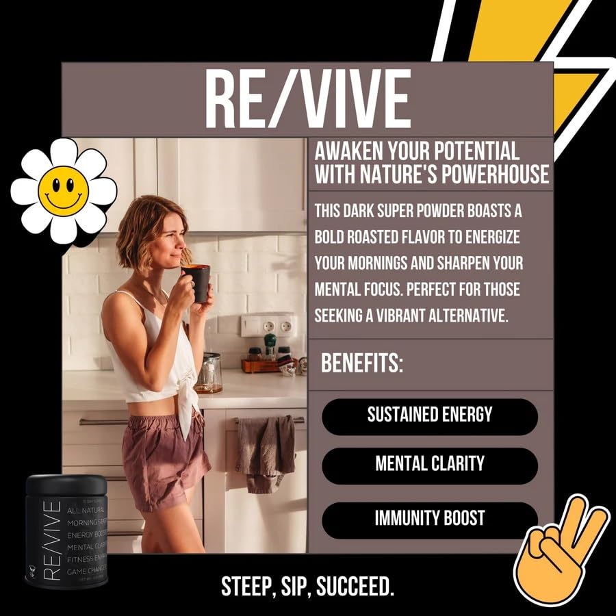Revival Tea Company RE/VIVE - Mushroom Coffee Alternative - Herbal Tea made from Yerba Mate and Mushroom Powder - Low Caffeine - 3 Ounces