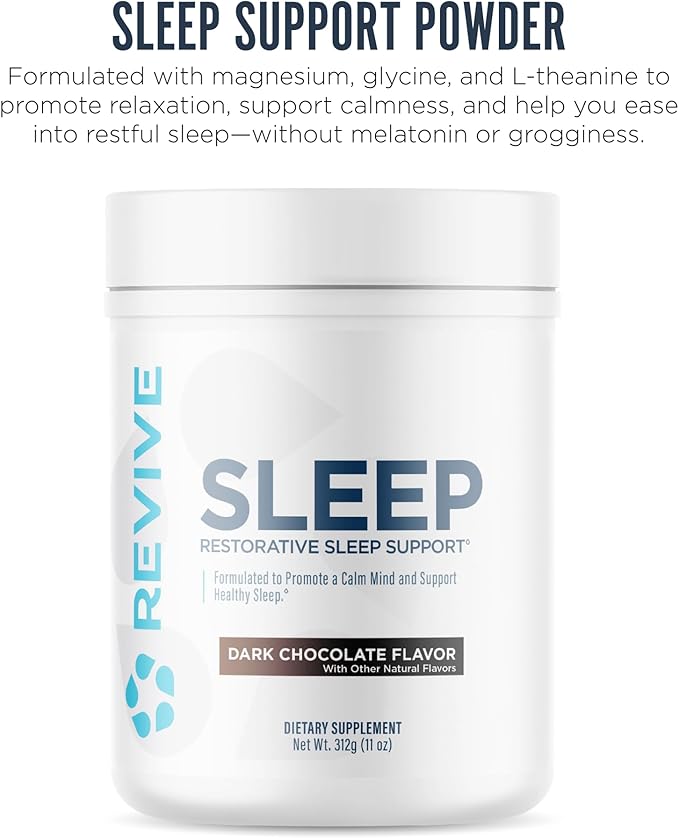 Revive MD Melatonin-Free Sleep Support Supplement for Adults, Dark Chocolate - Natural Sleep Aid Supplements with Magnesium (Glycinate), Inositol & L-Theanine for Deep Relaxation (30 Servings)