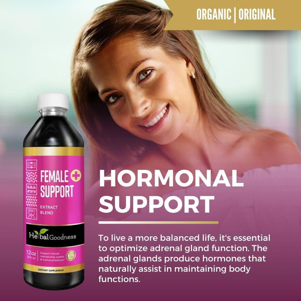 Herbal Goodness Female Support 12 fl. oz – Organic Herbal Supplement for Hormonal Balance, PMS, Menopause Relief, Gut & Reproductive Health – Maca, Vitex, Ashwagandha, Raspberry Leaf