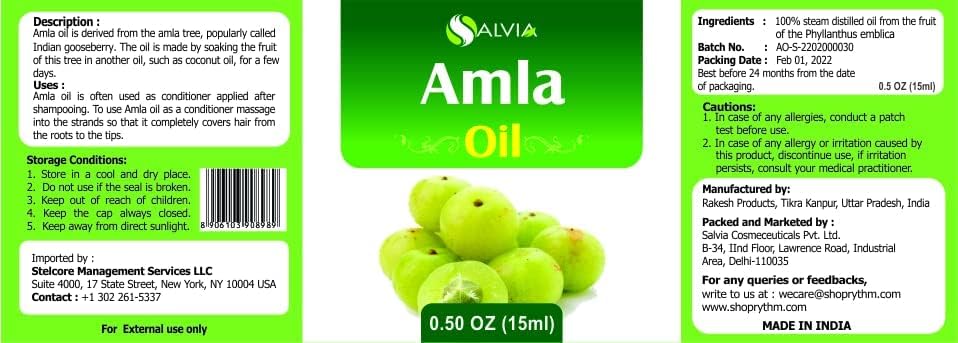 Amla (Emblica Officinalis) Essential Oil 100% Pure & Natural Undiluted Uncut Oil | Use for Aromatherapy | Therapeutic Grade (15 ml (0.50 Ounce))