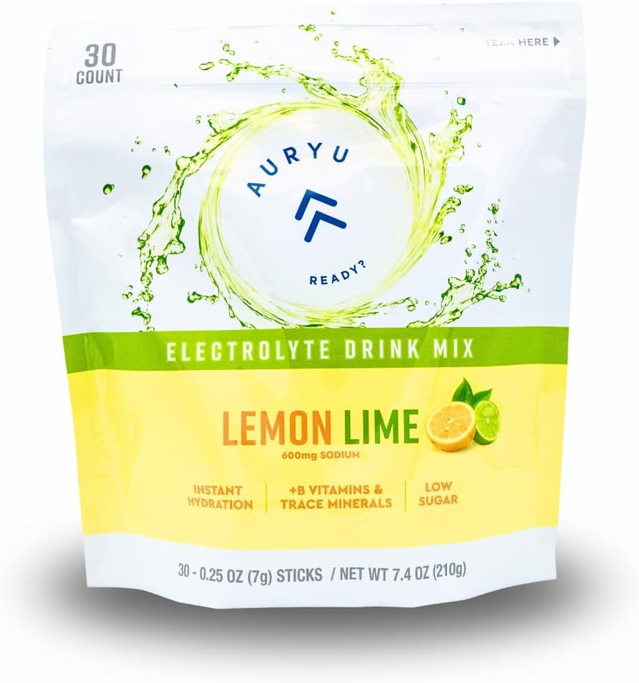Electrolyte Drink Mix, 30 Sticks, 3 Flavors Pack - Lemon Lime with 600mg Sodium, B Vitamins & Minerals (30, Lemon Lime)