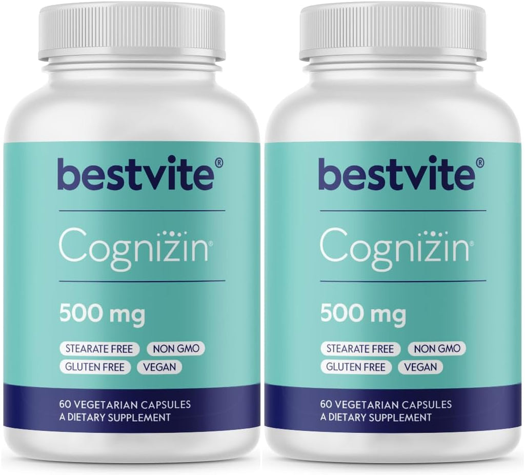 BESTVITE Cognizin 500mg (120 Vegetarian Capsules) (60x2) - Clinically Studied Premium Choline Nootropic - No Stearates - Vegan - Non GMO - Gluten Free - Brain Supplements for Memory and Focus