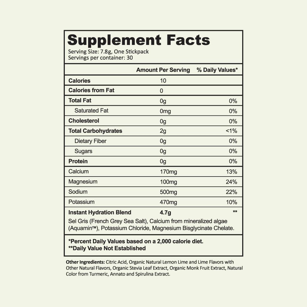 Instant Hydration Electrolytes Powder Packets - Lemon Lime Drink Mix - Zero Sugar - Keto, Vegan, Gluten-Free, Non-GMO - Boost Recovery, Brain Health, Muscle & Tissue Support- 30 Sticks