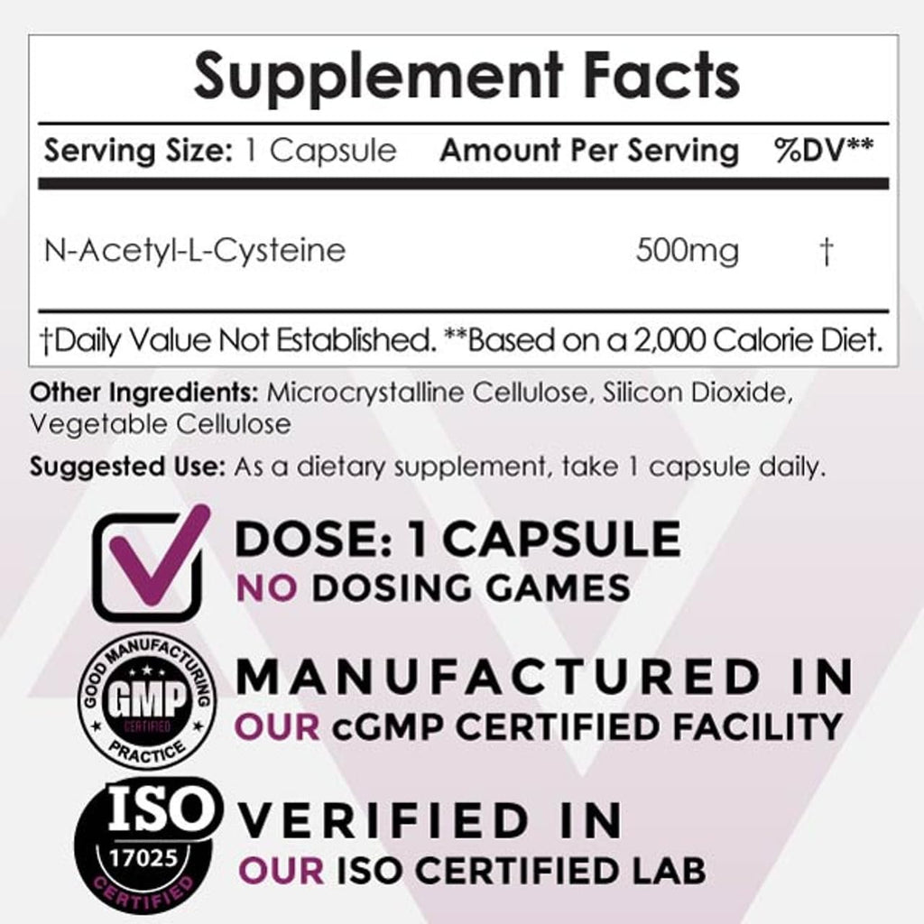 Nootropics Depot N-Acetyl L-Cysteine Capsules | 500mg | NAC | 180 Count | Supports Healthy Liver Function | Cellular Health | Glutathione Levels | Healthy Oxidation Levels