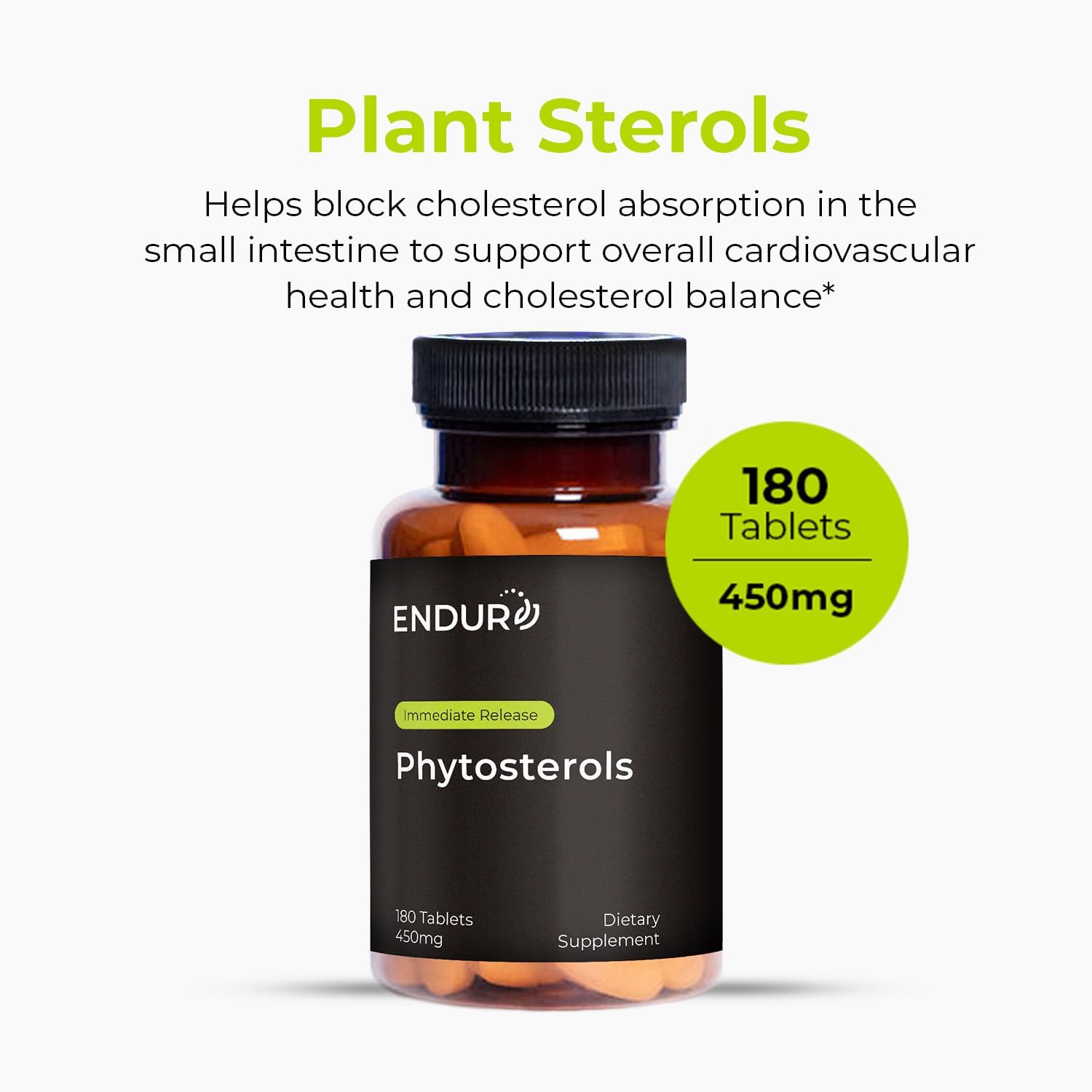 Endur Phytosterols, Promotes Heart & Prostate Health for Men, Helps Block Cholesterol Absorption & Support Urinary Comfort, 450mg (180 Tablets)