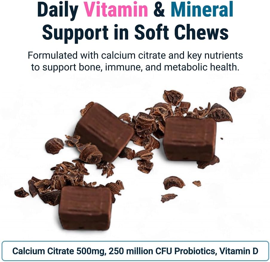 BariatricPal Sugar-Free Calcium Citrate Soft Chews | 500mg with Vitamin D & Probiotics | Chocolate Mint | 90 Count (1 Month Supply)