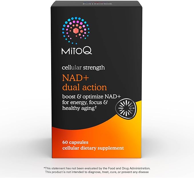 MitoQ NAD+ Dual Action Supplement | Niacin (Niacinamide), Nicotinamide Riboside (NR), Resveratrol & PQQ | Supports Cellular Energy | 60 Capsules