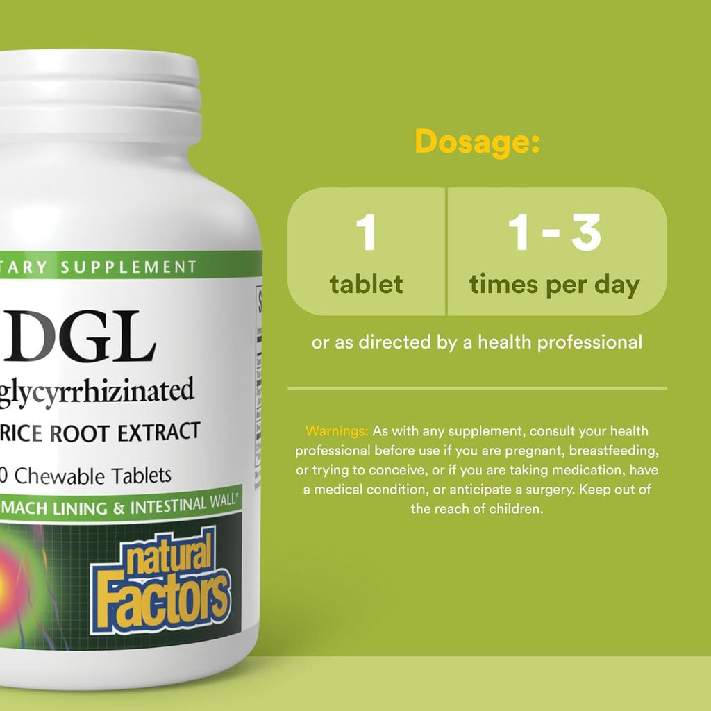 Natural Factors Chewable DGL 400 mg, Licorice Extract for Healthy Digest, 90 Chewable Tablets