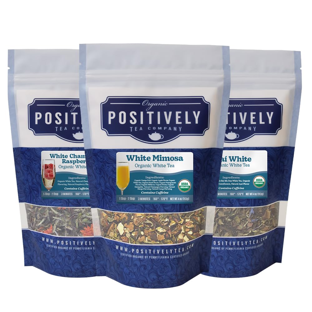 Organic Positively Tea Company, White Tea Sampler, Loose Leaf, 4 Ounce, 3 Pack