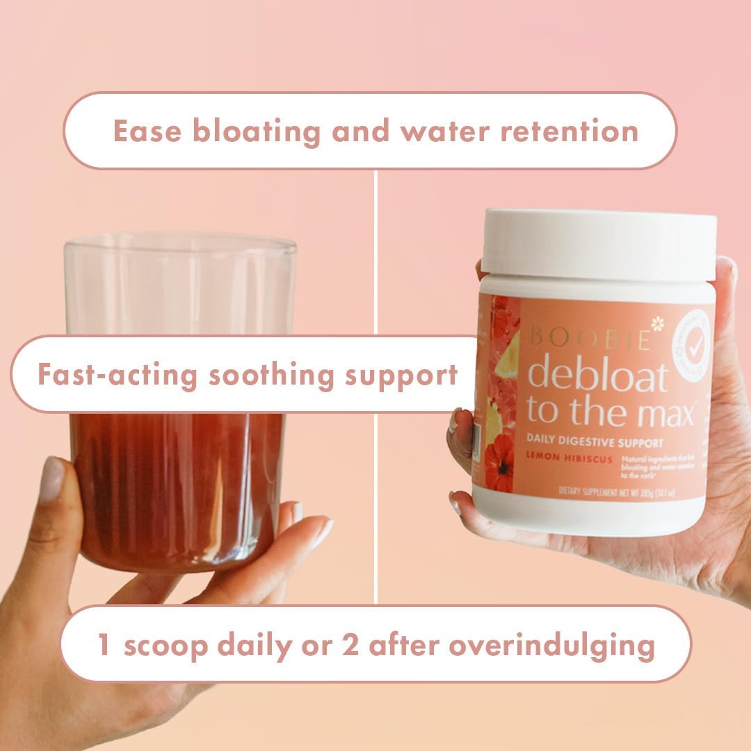 Boobie Debloat to the Max | Rapid Debloating for Women & Men | L-Glutamine and Marshmallow Root for Gut Health | Lemon Hibiscus Flavor, 40 Servings