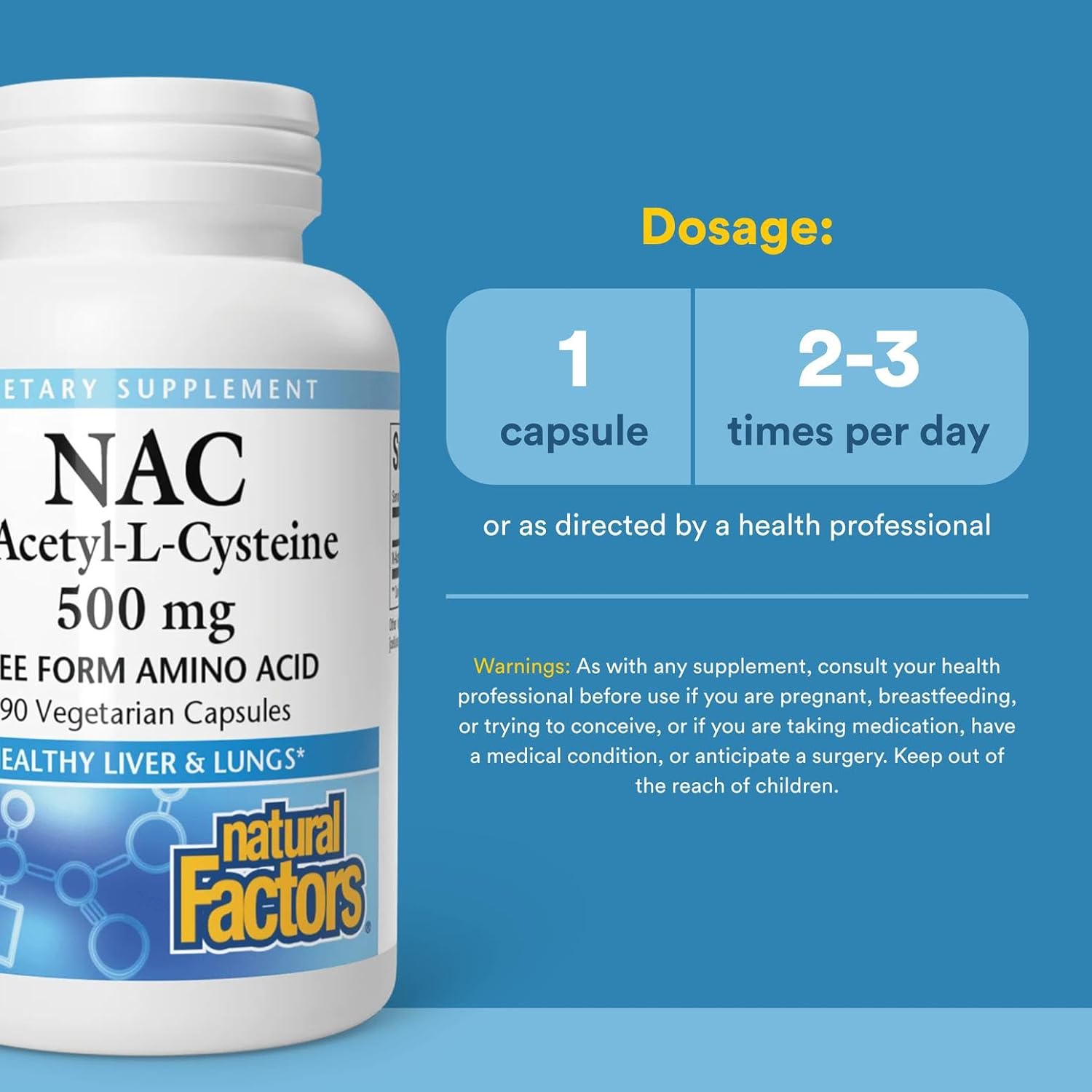 Natural Factors N-Acetyl-L-Cysteine 500 mg, Superior Antioxidant Support for Respiratory & Immune Systems, 90 Capsules